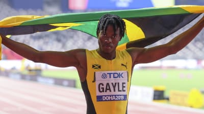 Tajay Gayle efter VM-guldet 2019.
