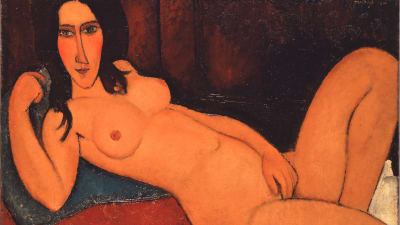 "Liggande naken med utsläppt hår". Nakenporträtt av den italienska konstnären Modigliani