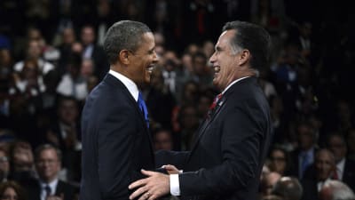 Barack Obama och Mitt Romney under presidentvalskampanjen 2012. 