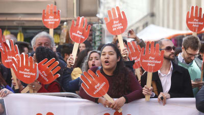 Demonstration mot abortförbud i Chile