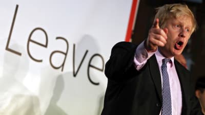 Londons borgmästare Boris Johnson gör Brexit-kampanj i Manchester den 15 april 2016.