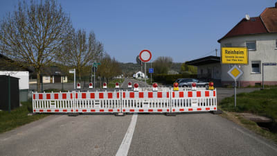 Gränsen mellan Tyskland och Frankrike stängd på grund av coronapandemin. 10.4.2020 