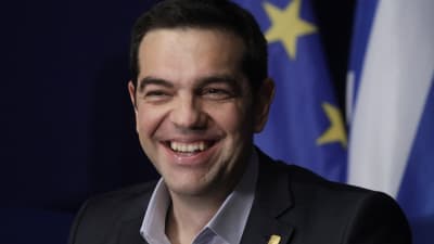 Alexis Tsipras på presskonferens i Bryssel.