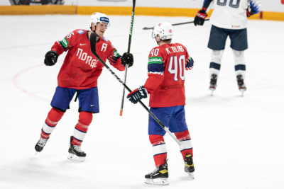 Norge firar mål i ishockey-VM.