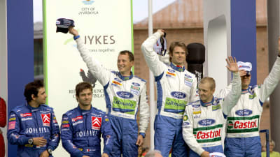 Marcus Grönholm vann för sjätte gången i Jyväskylä år 2006 före Sebastien Loeb och Mikko Hirvonen.