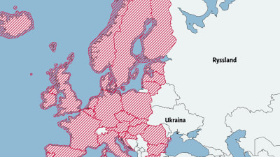 Karta som visar stora delar av Europa täckt av röda streck.