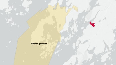 En karta som visar en fastighets placering när Obbnäs garnison.