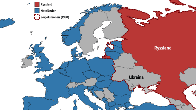Karta som visar vilka länder i Europa som hör till Nato.