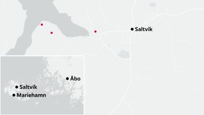 En karta som visar tre fastigheter i Saltvik, Åland.