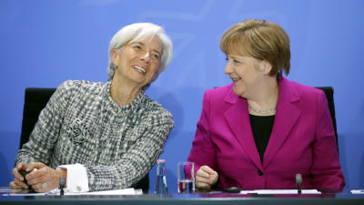 Internationella valutafonden IMF:s chef Christine Lagarde och Tysklands förbundskansler Angela Merkel.