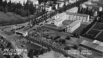 Ilmakuvassa Olympiakylää ja Kisakylää Helsingin olympialaisten aikaan (1952).