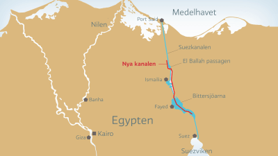 Den nya kanalen är 72 kilometer lång och ska förkorta väntetiden för fartygen som ska passera.
