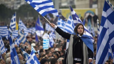 Tusentals greker demonstrerar i Thessaloniki 21.1.2017 mot att grannlandet Makedonien använder namnet Makedonien.