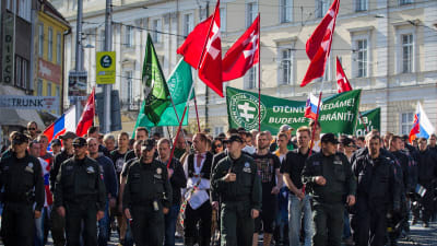 Anhängare till Vårt Slovakien demonsterade mot invandring i Bratislava i september 2015.
