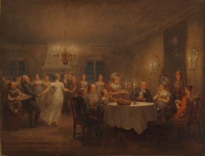 Målning av en fest på 1800-talet.