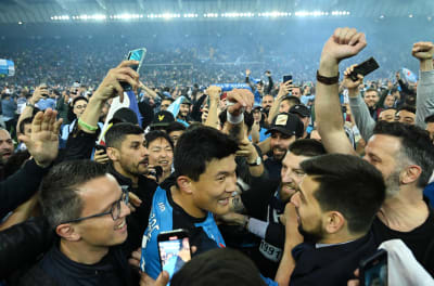 The Napoli players celebrate the Scudetto