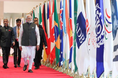  Indiens premiärminister Narendra Modi anländer till G20-möte
