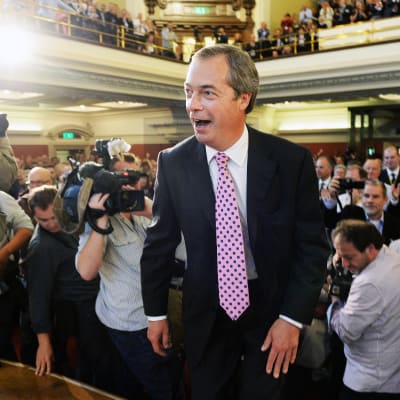 UKIP:s (United Kingdom Independence Party) ordförande Nigel Farage vid partiets möte i september 2013.