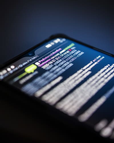 En del av en mobilskärm mot en blå bakgrund. I texten syns bland annat ransom_man som har med Vastaamofallet att göra.