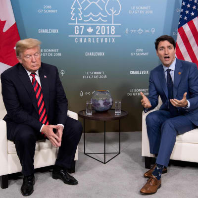 USA:s president Donald Trump och Kanadas premiärminister Justin Trudeau under G7-mötet i Quebec i slutet av augusti. 