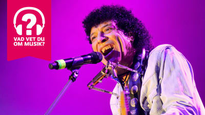 Ray Dorset från Mungo Jerry har ett munspel i en ställning kring halsen och sjunger i en mikrofon.