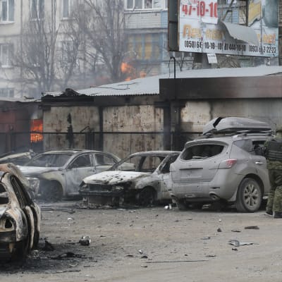 Mariupol i östra Ukraina efter en raketattack den 24 januari 2015