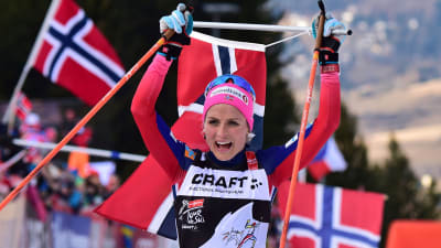 Therese Johaug celebrationg victory in Tour de Ski 2016.