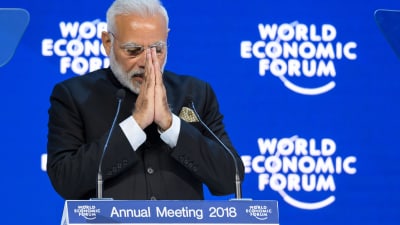 Indiens premiärminister Narendra Modi talar vid det världsekonomiska forumet WEF i Davos.