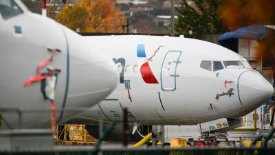 American Airlines-plan av typen Boeing 737 MAX på flygfältet i Renton i Washington.