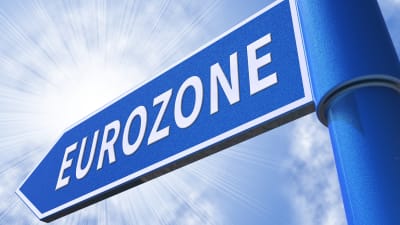 En skylt med texten Eurozonen.