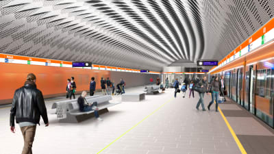 Arkitektens illustration av Mattby metrostation.