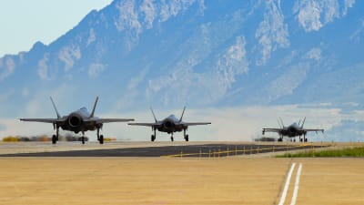 Stridsövning för F-35 jaktplan på Hill flygbas i norra Utah, USA.