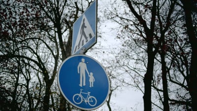 Trafikmärken vid en skyddsväg.