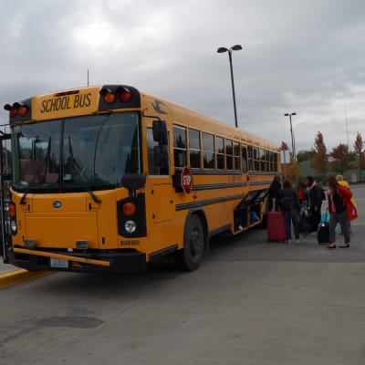 En gul typisk amerikansk skolbuss.
