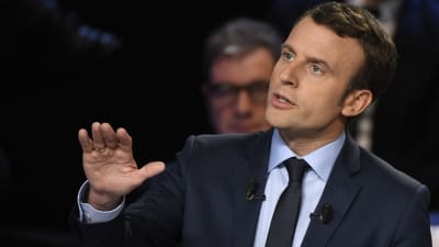 Mittenkandidaten Emmanuel Macron i direktsänd valdebatt den 4 april 2017 inför det franska presidentvalet-