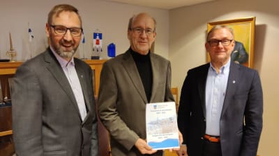 Tre glada män på rad.