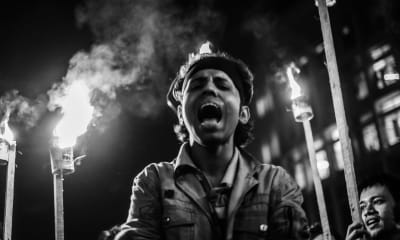 Överlevande från forlkmordet i Bangladesh 1971 deltar i protest som kräver dödsstraffet för krigsförbrytare.