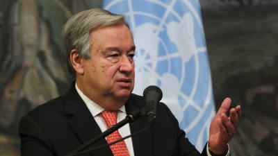 FN:s generalsekreterare António Guterres under en presskonferens den 21.7.