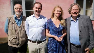 Deltagare vid Sibelius i Korpo -festivalen 2019: fr.v. Andrew Barnett, Joseph Tong, Laura Mikkola och Folke Gräsbeck