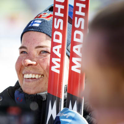 Krista Pärmäkoski naisten 30 kilometrin jälkeen.