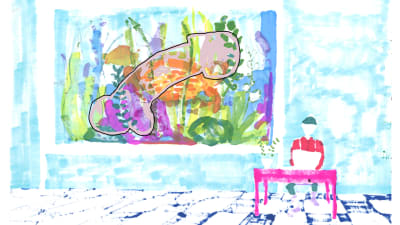Illustration av en typ som uppdaterar en kuk, abstrakt