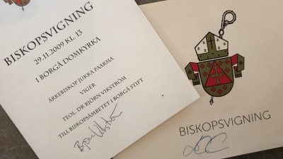 Handprogram från biskopsvigningar i Borgå stift.