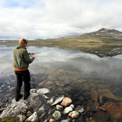 Mikko Peltola kalastaa Pitsusjärven rannalla