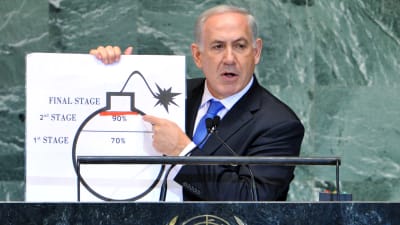 Benjamin Netanyahu håller anförande i FN:s generalförsamling.