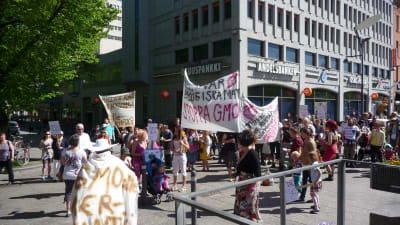 Demonstration mot genmanipulerad mat i Vasa.