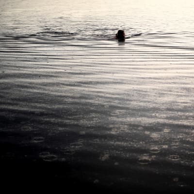 A figure swimming.