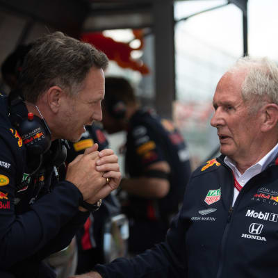 Christian Horner talar med Helmut Marko.