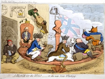 En karikatyrteckning av James Gillray över engelsk 1700-talspolitik.