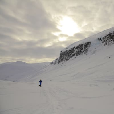Tom Nylund åker skidor över Kebnekaise bergsmassivet.
