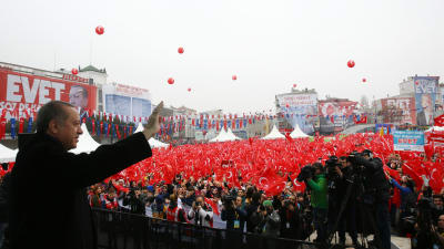 Erdogan talar vid lördagens valmöte i Istanbul 11.3.2017
